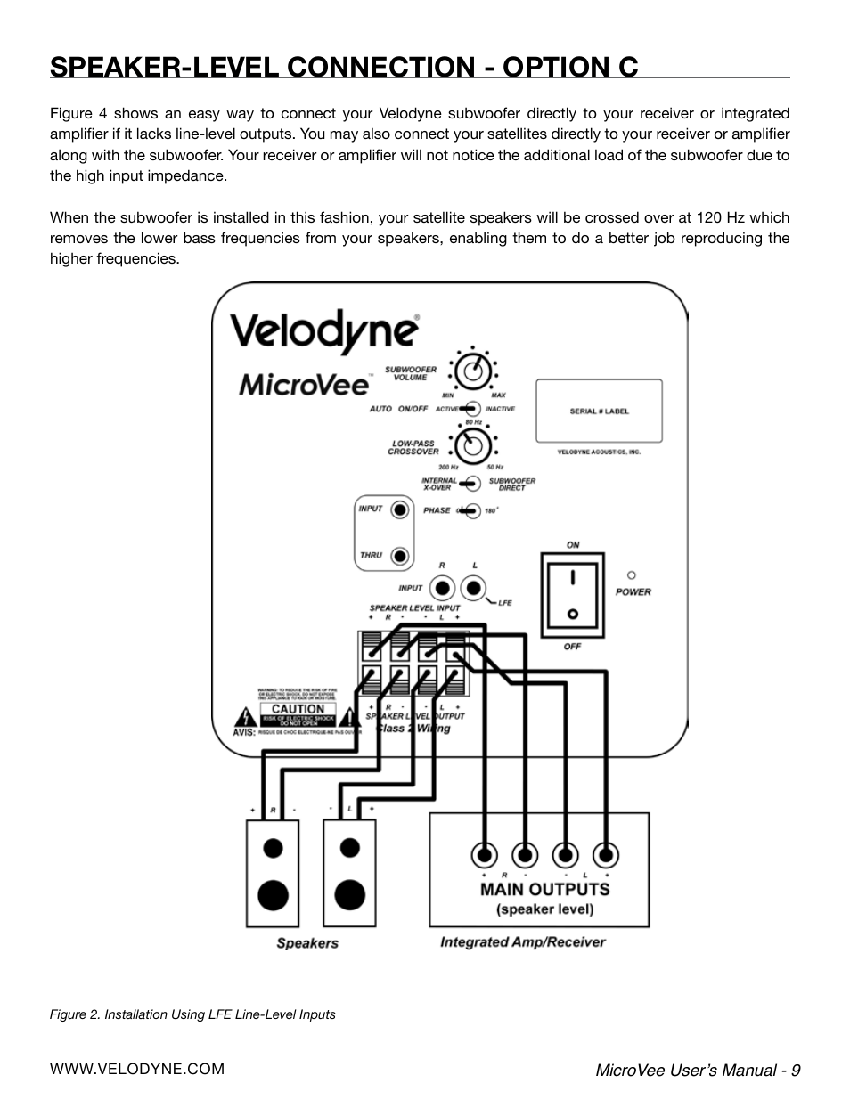 Speaker-level connection - option c | Velodyne MicroVee User Manual | Page 15 / 24