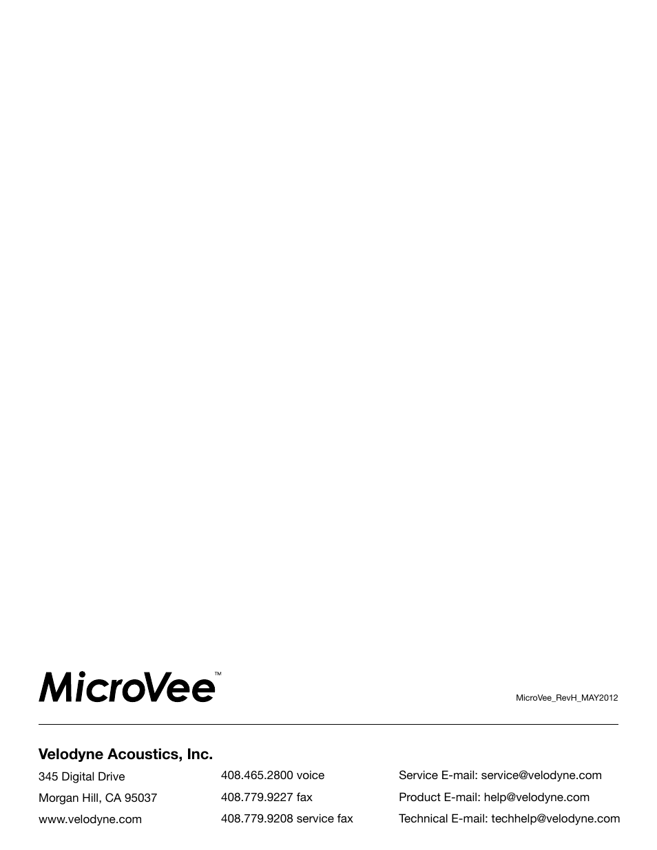 Velodyne acoustics, inc | Velodyne MicroVee User Manual | Page 24 / 24