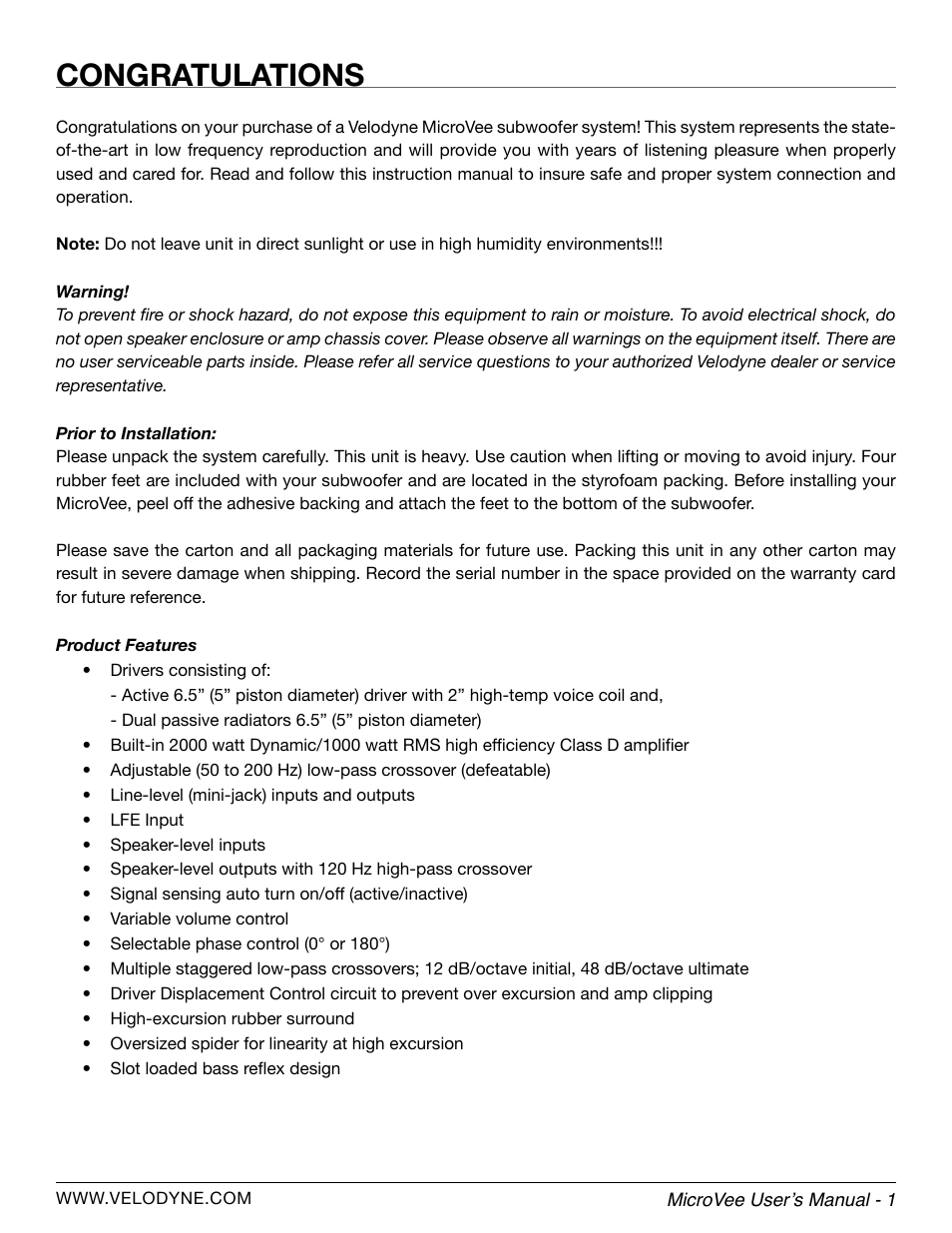 Velodyne MicroVee User Manual | Page 7 / 24