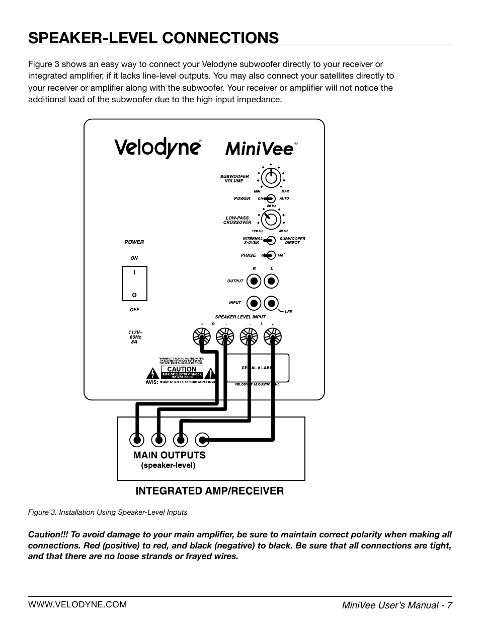 Speaker-level connections | Velodyne MiniVee Series User Manual | Page 13 / 20