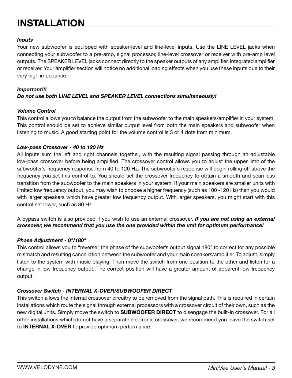 Installation | Velodyne MiniVee Series User Manual | Page 9 / 20