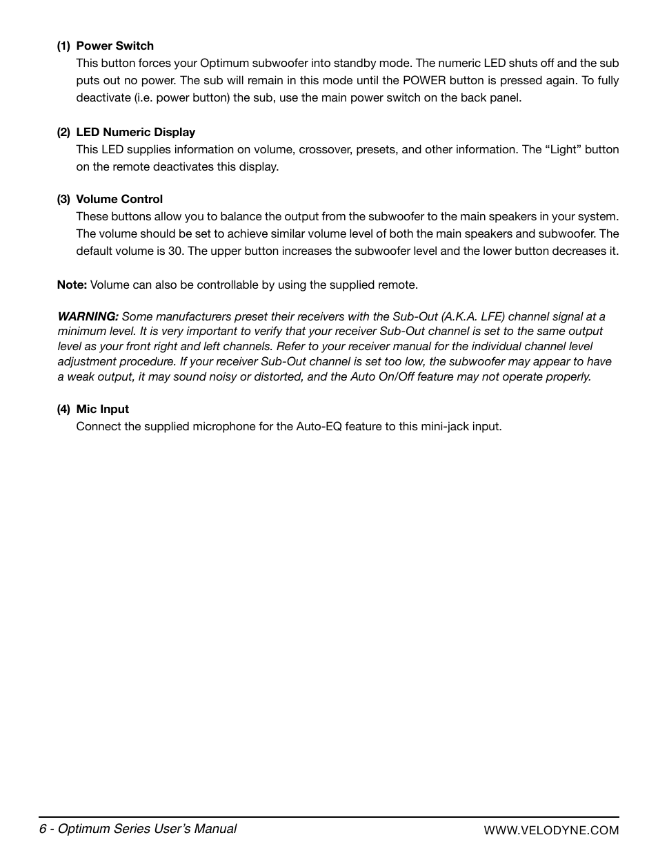 Velodyne Optimum Series User Manual | Page 12 / 28
