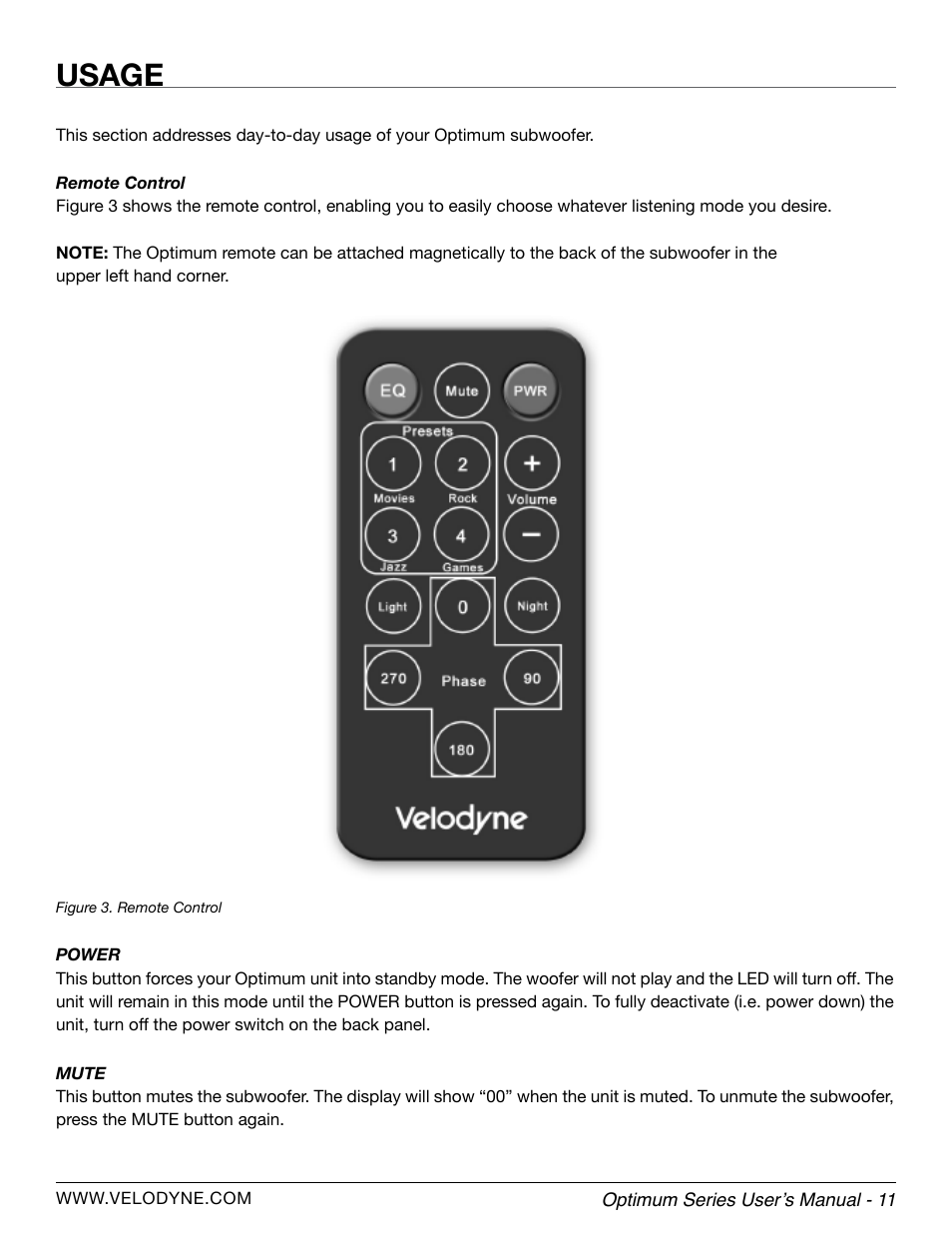 Usage | Velodyne Optimum Series User Manual | Page 17 / 28
