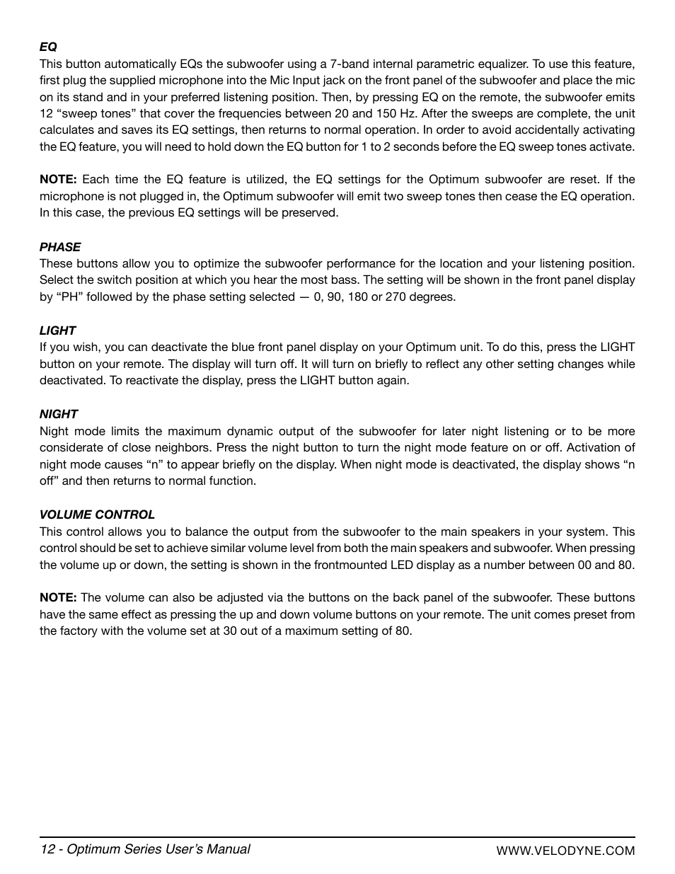 Velodyne Optimum Series User Manual | Page 18 / 28