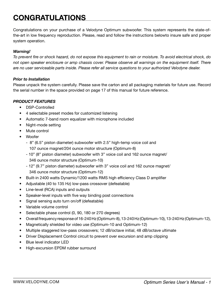 Velodyne Optimum Series User Manual | Page 7 / 28