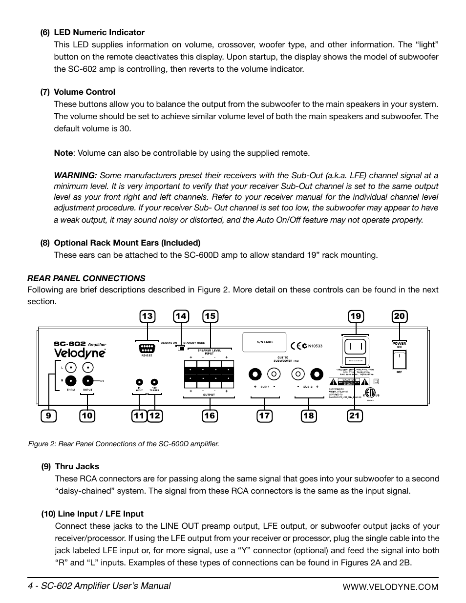 Velodyne SC-602 Amplifier User Manual | Page 10 / 27