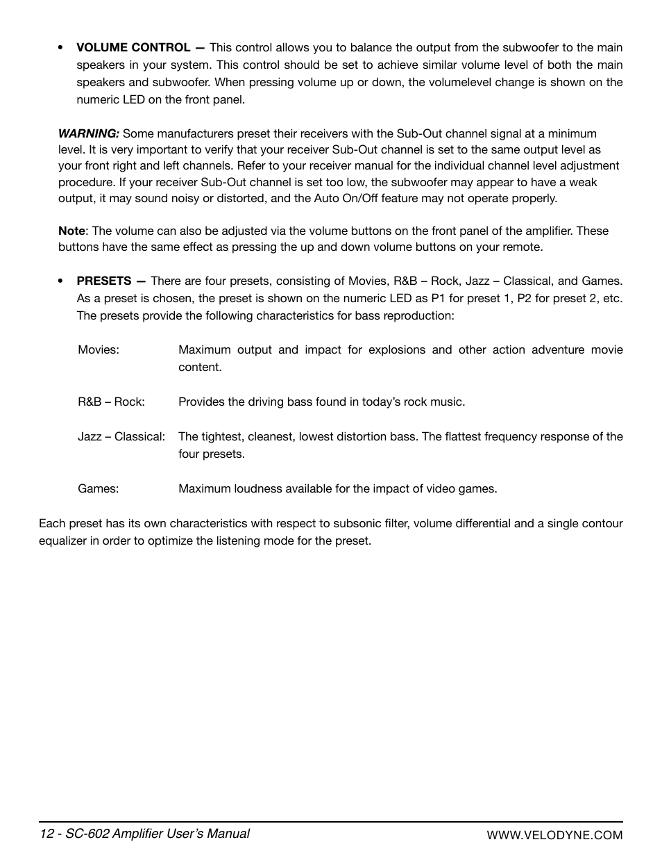 Velodyne SC-602 Amplifier User Manual | Page 18 / 27