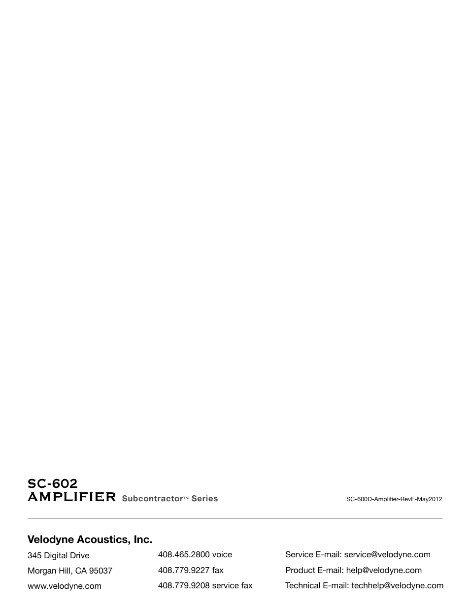 Velodyne acoustics, inc | Velodyne SC-602 Amplifier User Manual | Page 27 / 27