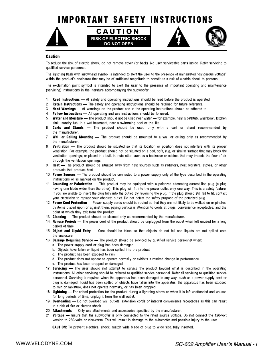 Velodyne SC-602 Amplifier User Manual | Page 3 / 27