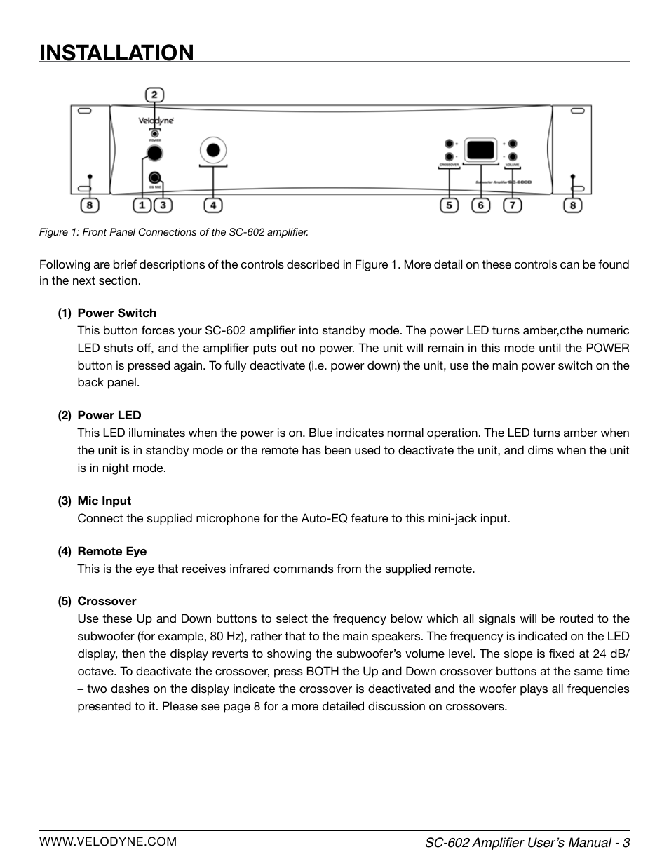 Installation | Velodyne SC-602 Amplifier User Manual | Page 9 / 27