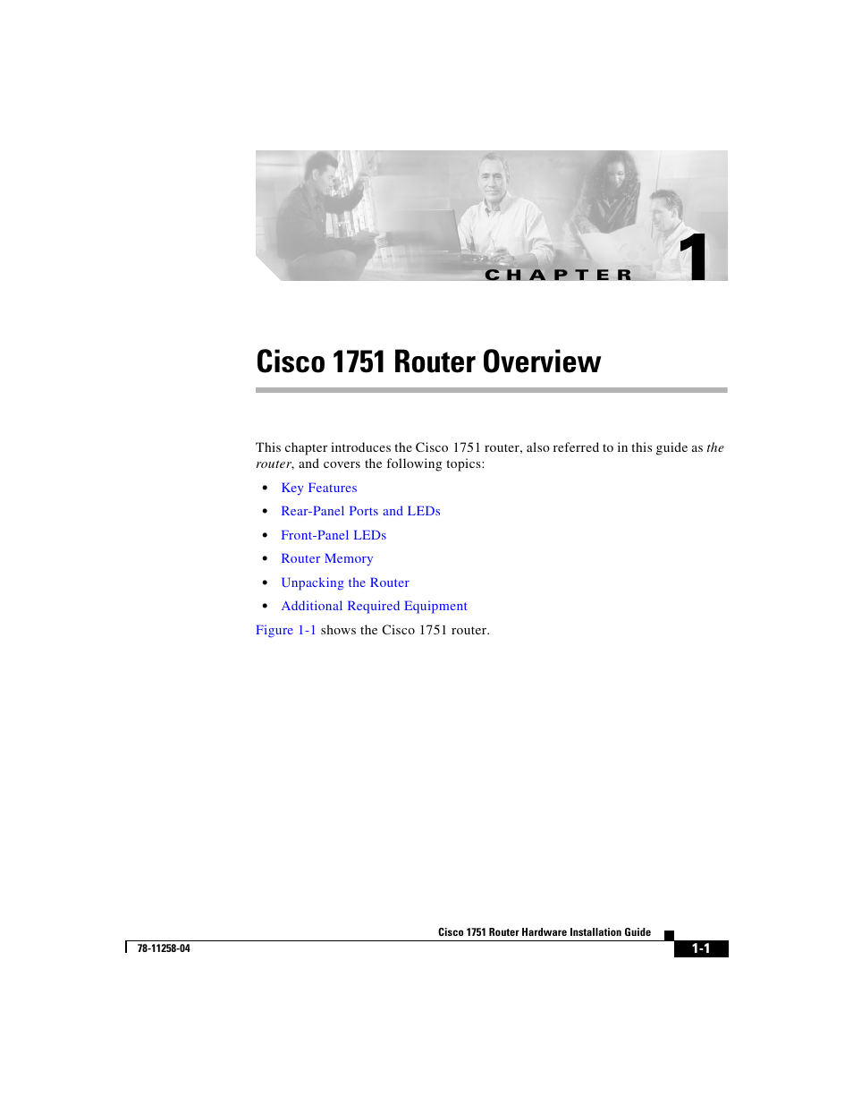 Cisco 1751 router overview, C h a p t e r, Chapter 1, “cisco 1751 router overview | Cisco 1751 User Manual | Page 17 / 98