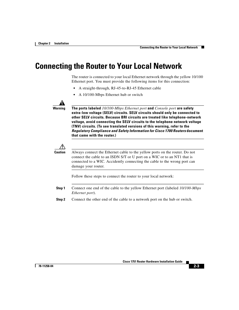 Connecting the router to your local network | Cisco 1751 User Manual | Page 31 / 98