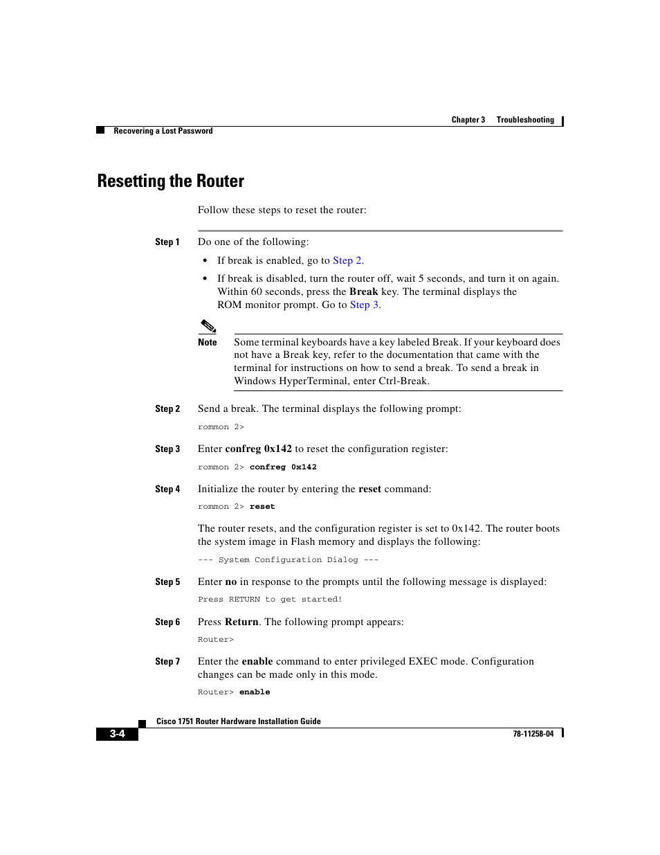 Resetting the router | Cisco 1751 User Manual | Page 46 / 98