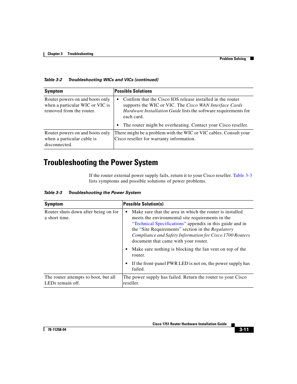 Troubleshooting the power system | Cisco 1751 User Manual | Page 53 / 98