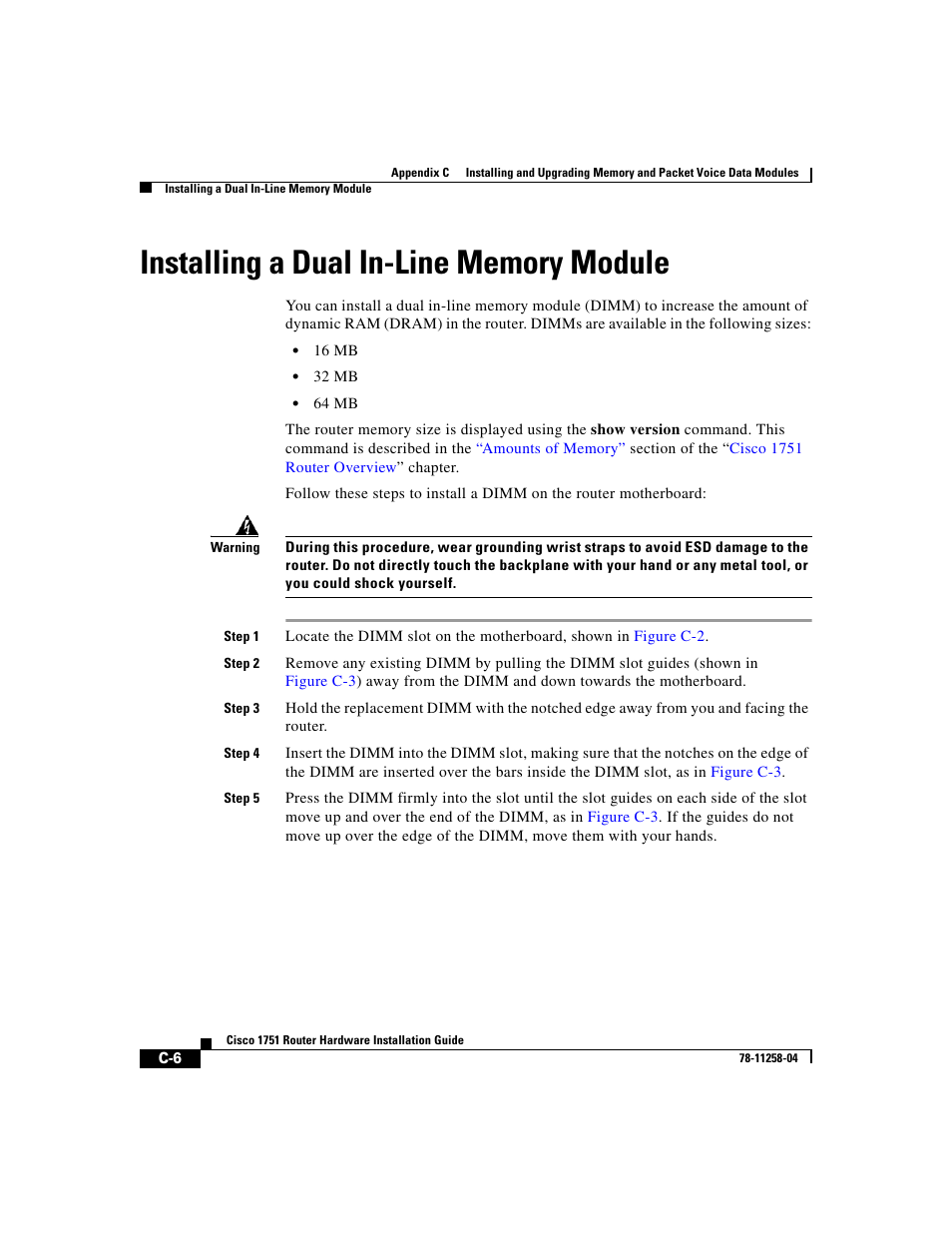Installing a dual in-line memory module | Cisco 1751 User Manual | Page 72 / 98