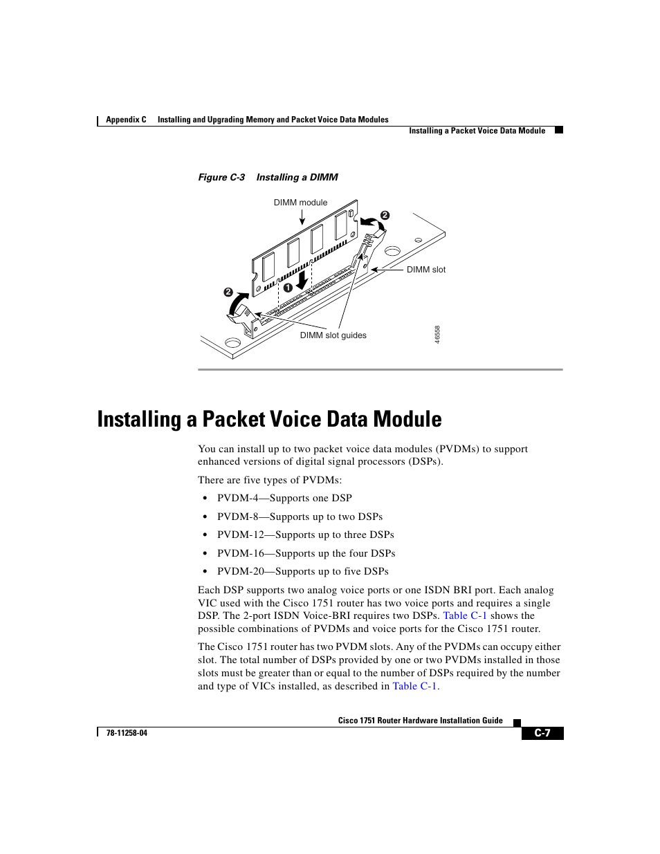 Installing a packet voice data module, Figure c-3, If t | Cisco 1751 User Manual | Page 73 / 98