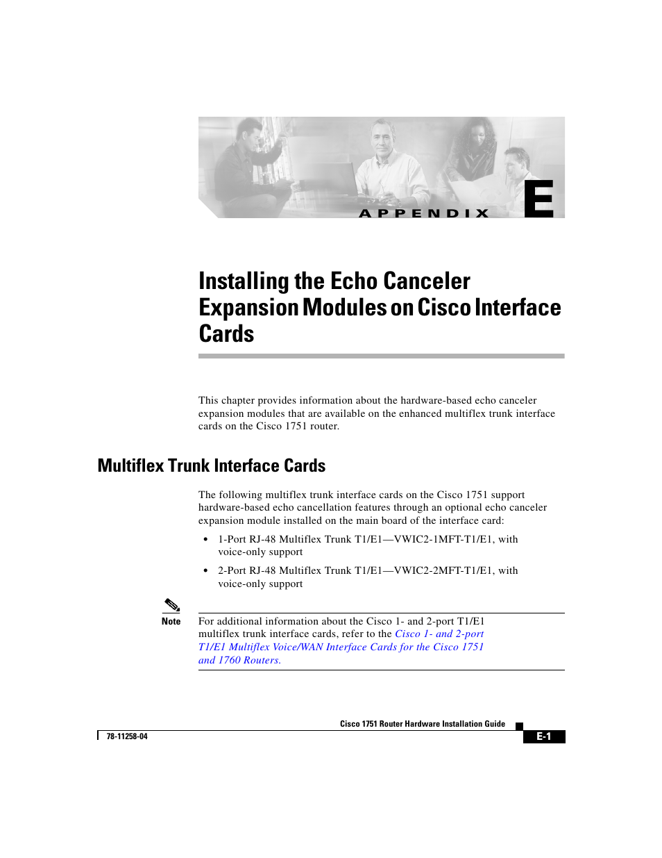 Multiflex trunk interface cards, A p p e n d i x | Cisco 1751 User Manual | Page 87 / 98