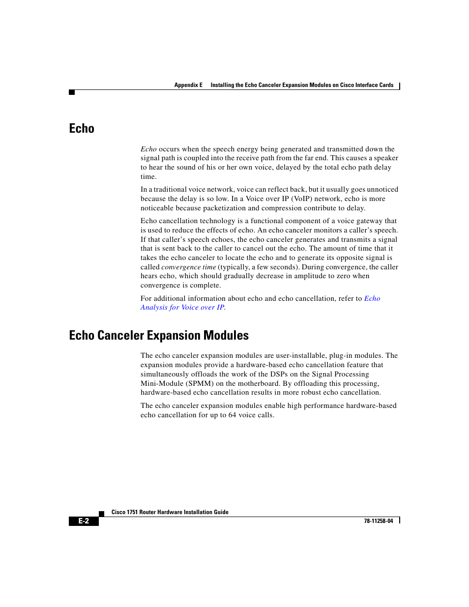 Echo, Echo canceler expansion modules | Cisco 1751 User Manual | Page 88 / 98