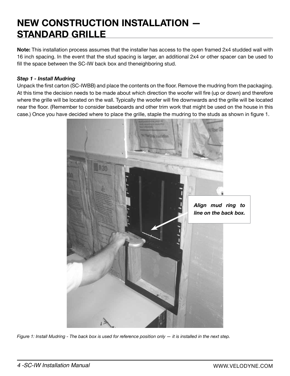 New construction installation — standard grille | Velodyne SC-IWBB User Manual | Page 10 / 64