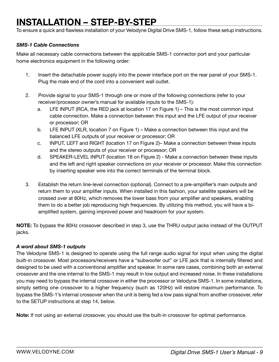 Installation – step-by-step | Velodyne SMS-1 User Manual | Page 15 / 49