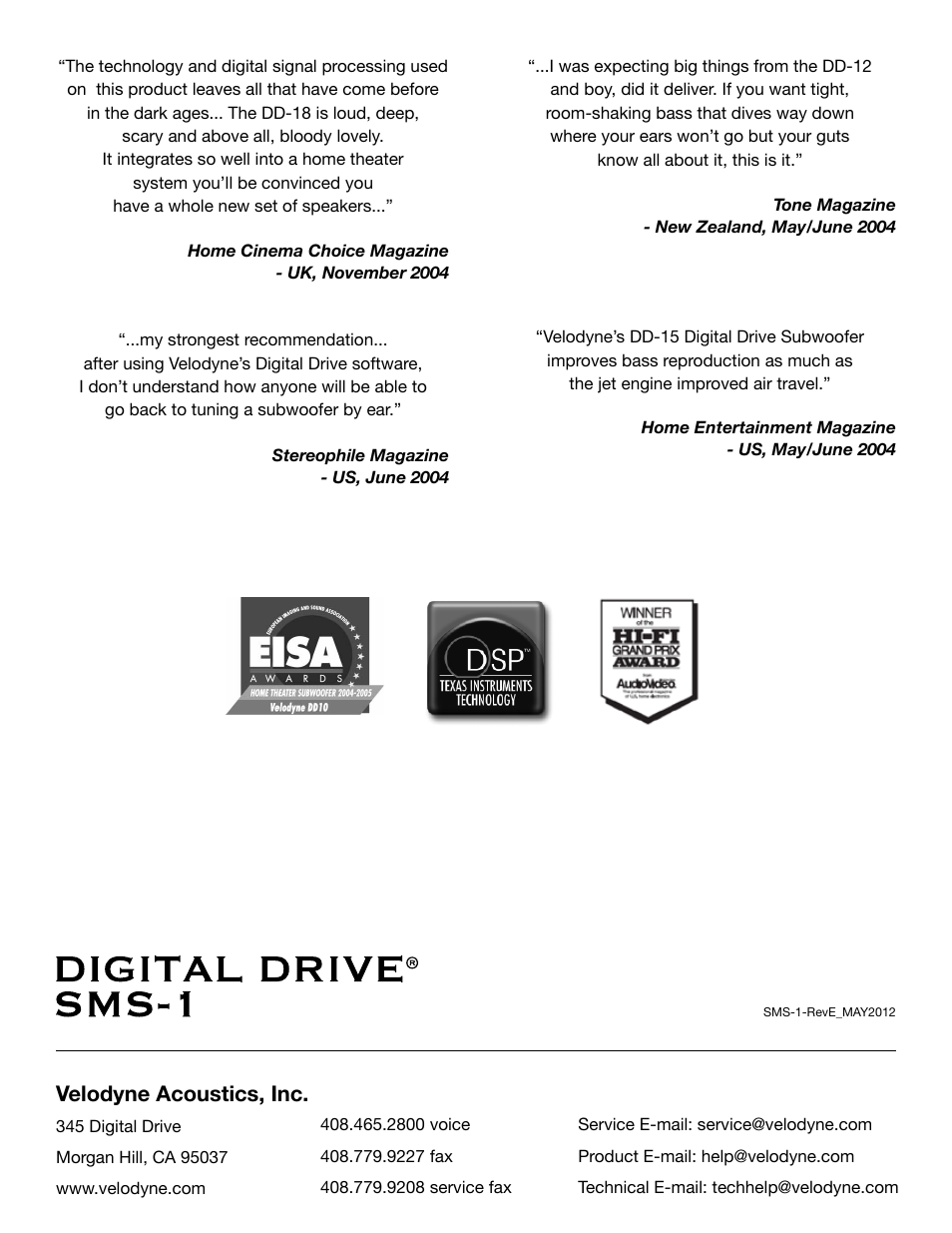 Velodyne acoustics, inc | Velodyne SMS-1 User Manual | Page 49 / 49