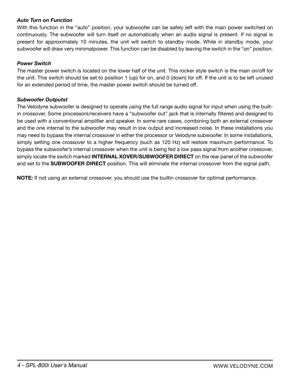 Velodyne SPL-800i User Manual | Page 10 / 20