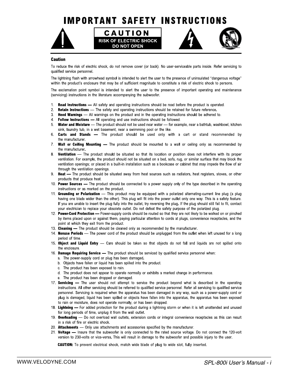 Velodyne SPL-800i User Manual | Page 3 / 20