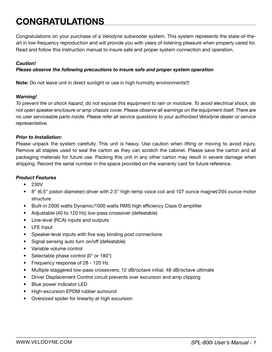 Velodyne SPL-800i User Manual | Page 7 / 20