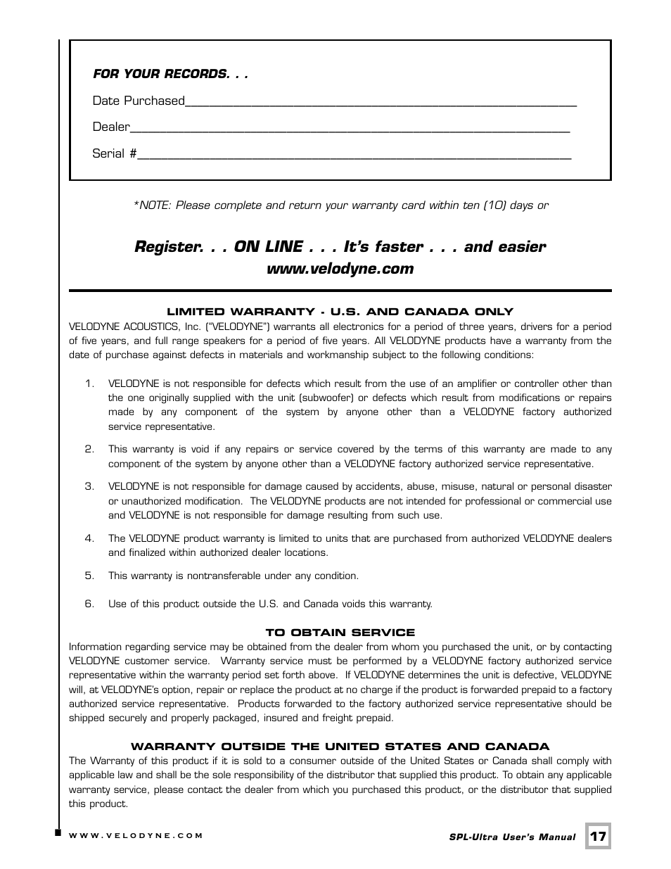 Velodyne SPL-Ultra Series User Manual | Page 20 / 22