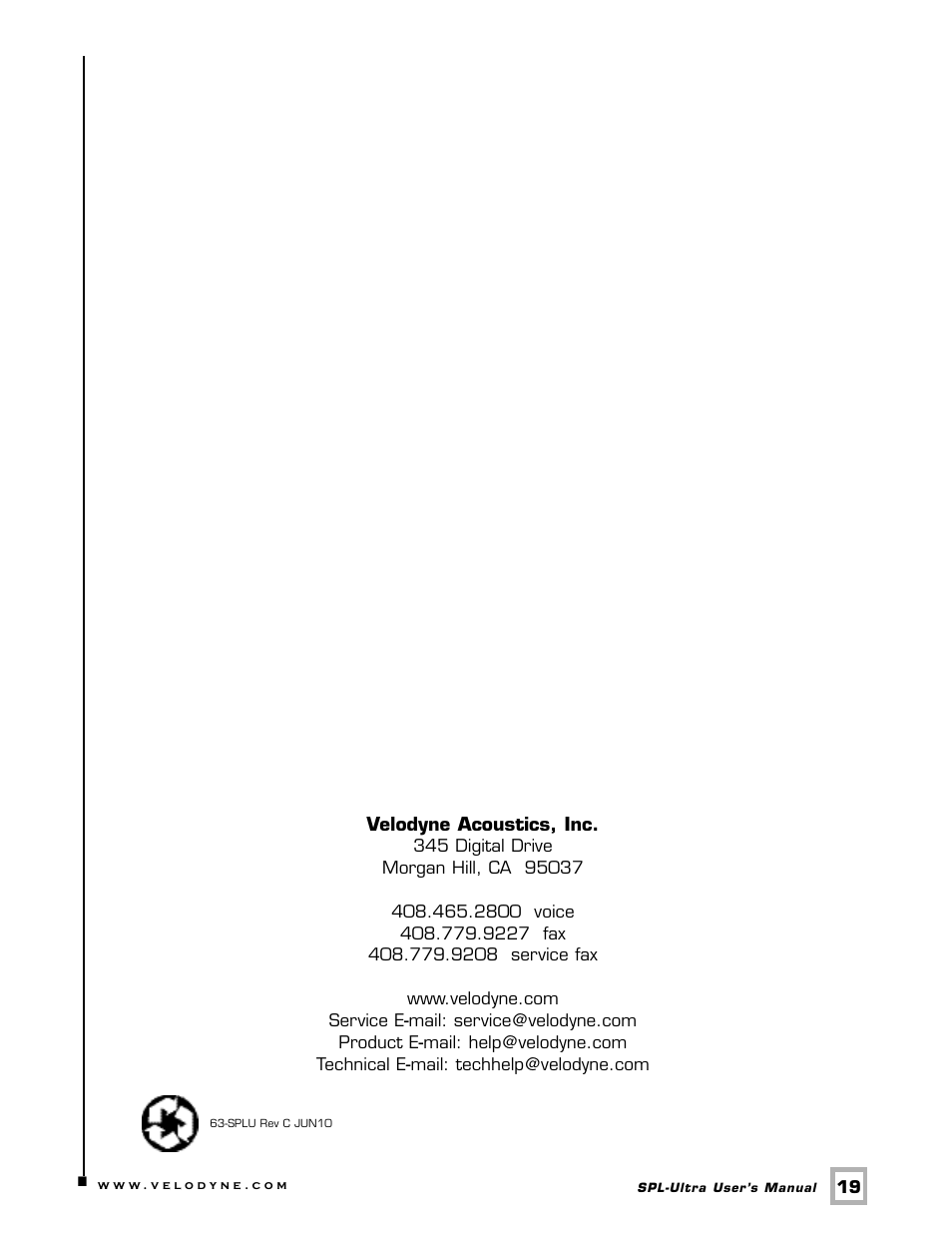 Velodyne SPL-Ultra Series User Manual | Page 22 / 22