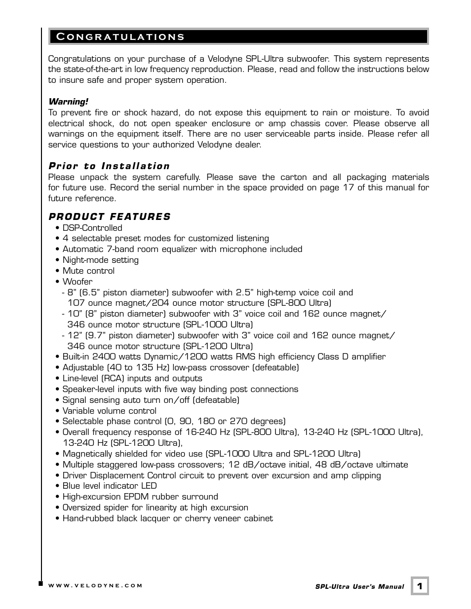 Velodyne SPL-Ultra Series User Manual | Page 4 / 22