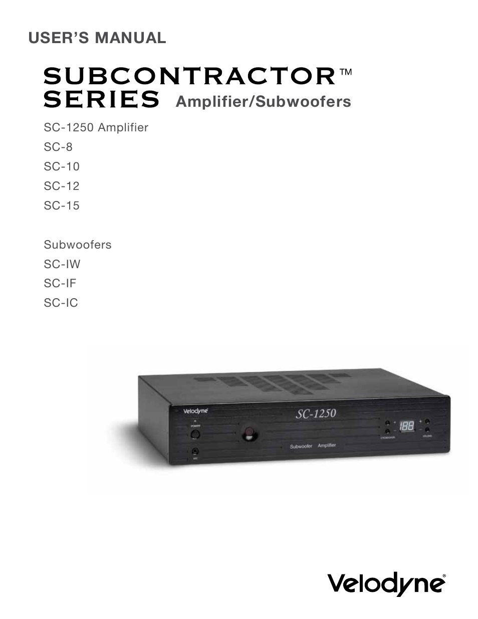 Velodyne SubContractor Series User Manual | 30 pages