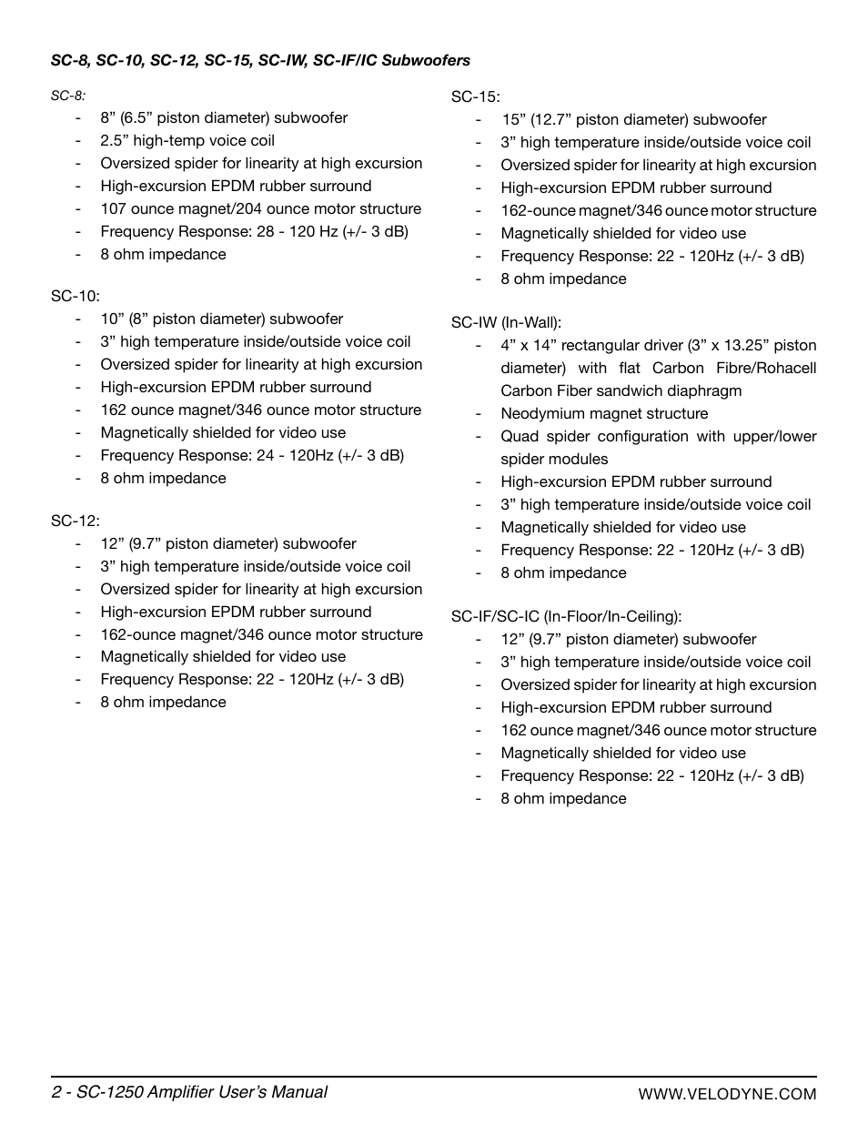Velodyne SubContractor Series User Manual | Page 8 / 30