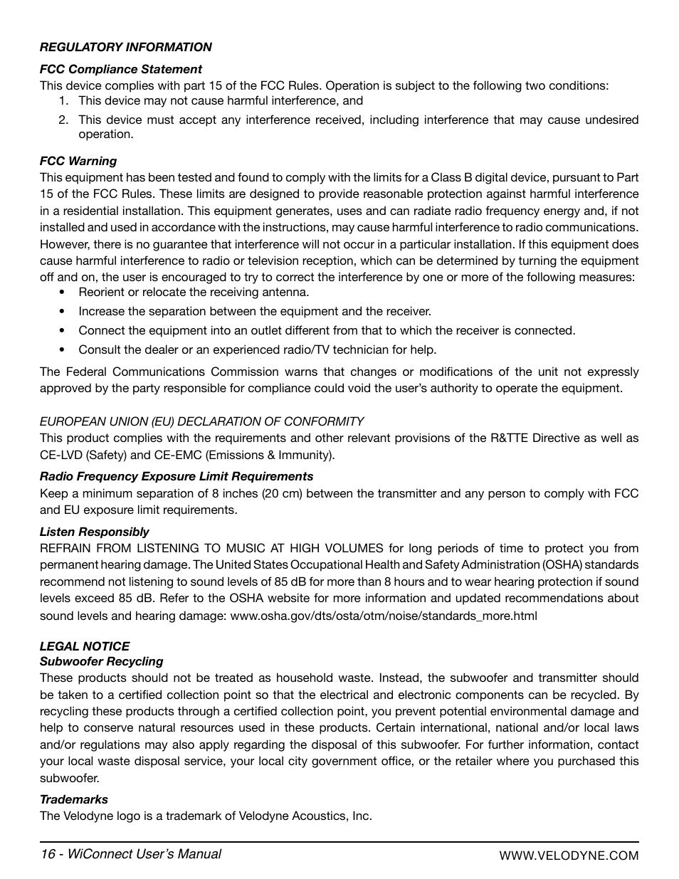 Velodyne WiConnect User Manual | Page 22 / 24
