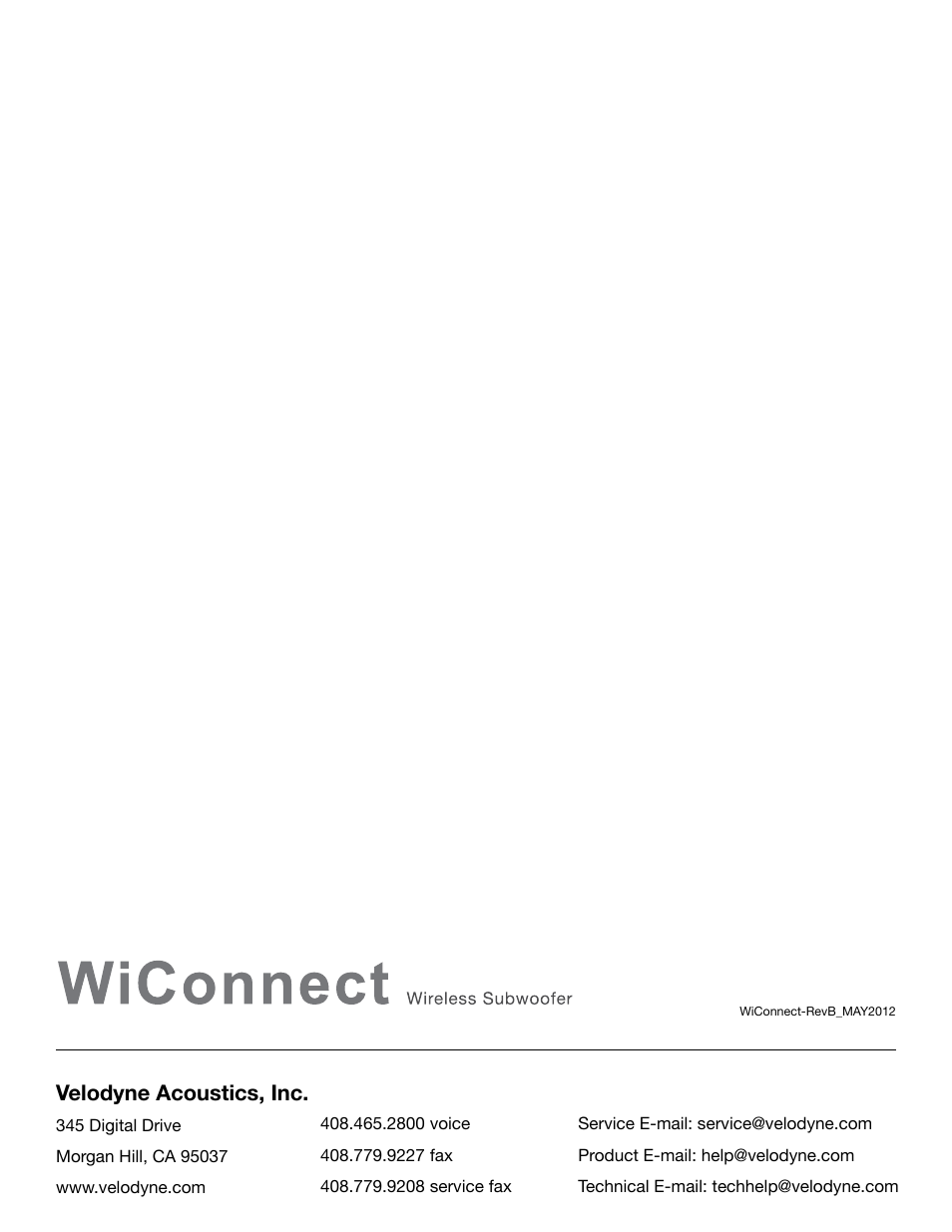Velodyne acoustics, inc | Velodyne WiConnect User Manual | Page 24 / 24