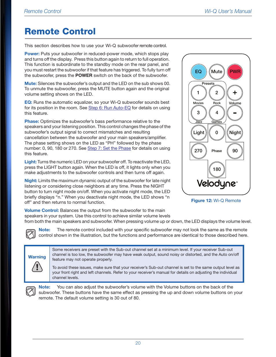 Remote control | Velodyne Wi-Q User Manual | Page 20 / 29