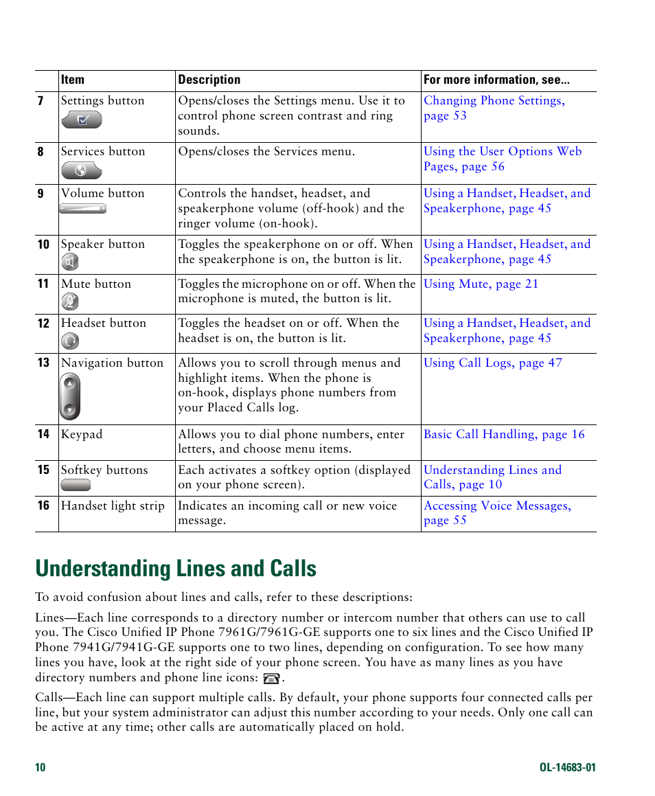 Understanding lines and calls | Cisco IP Phone 7961G User Manual | Page 18 / 90
