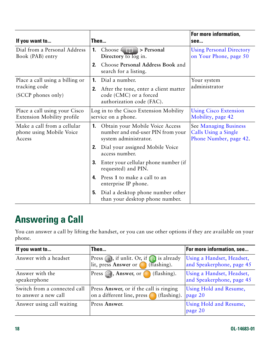Answering a call | Cisco IP Phone 7961G User Manual | Page 26 / 90