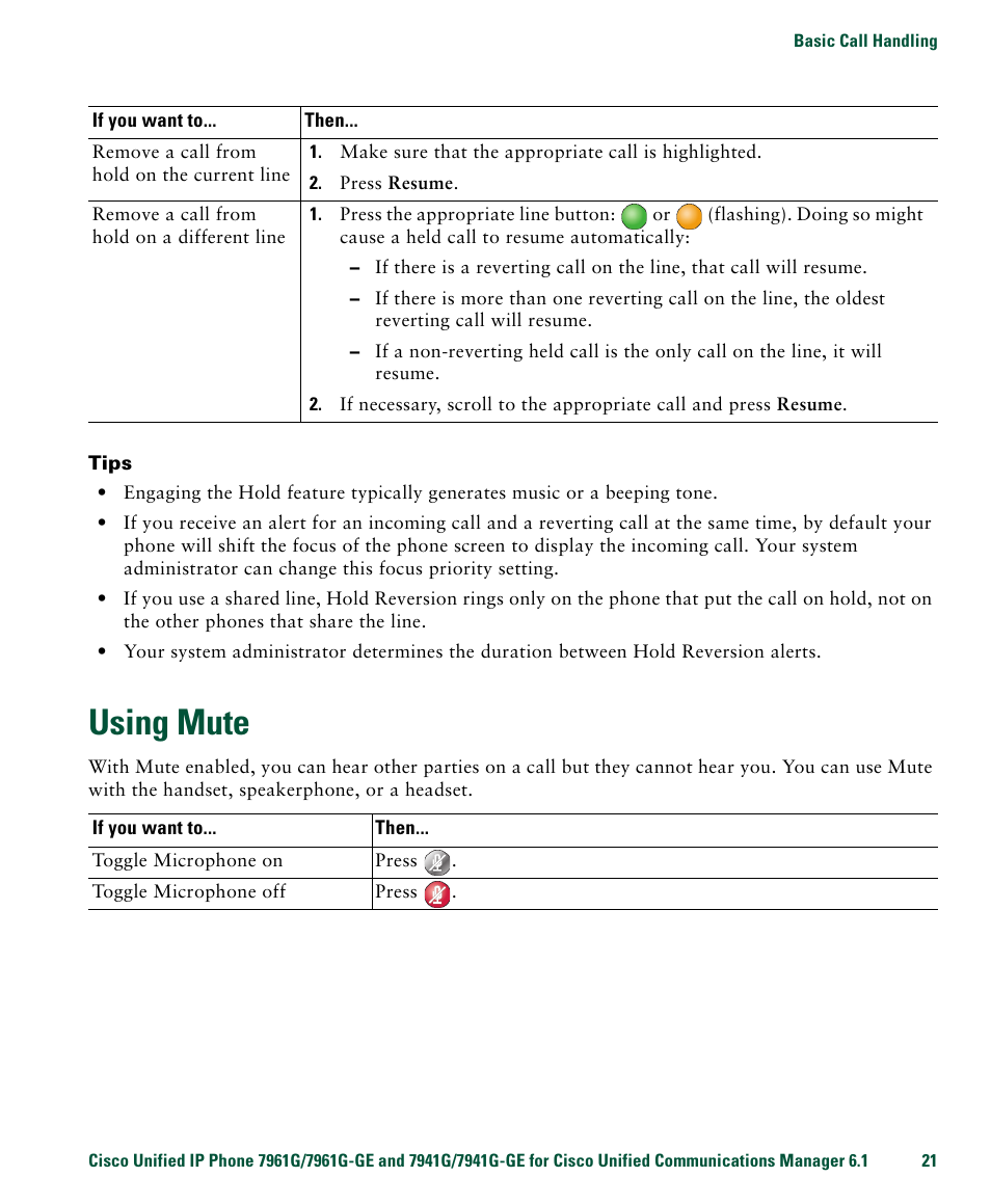 Using mute | Cisco IP Phone 7961G User Manual | Page 29 / 90