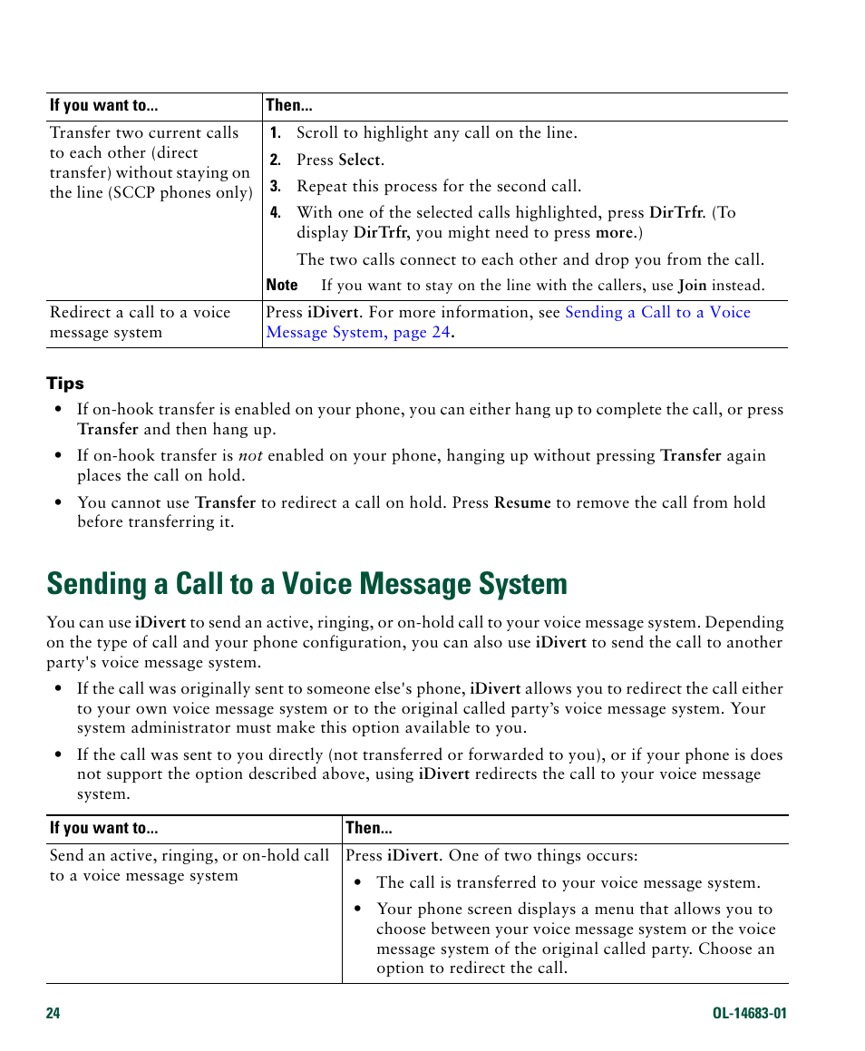 Sending a call to a voice message system | Cisco IP Phone 7961G User Manual | Page 32 / 90