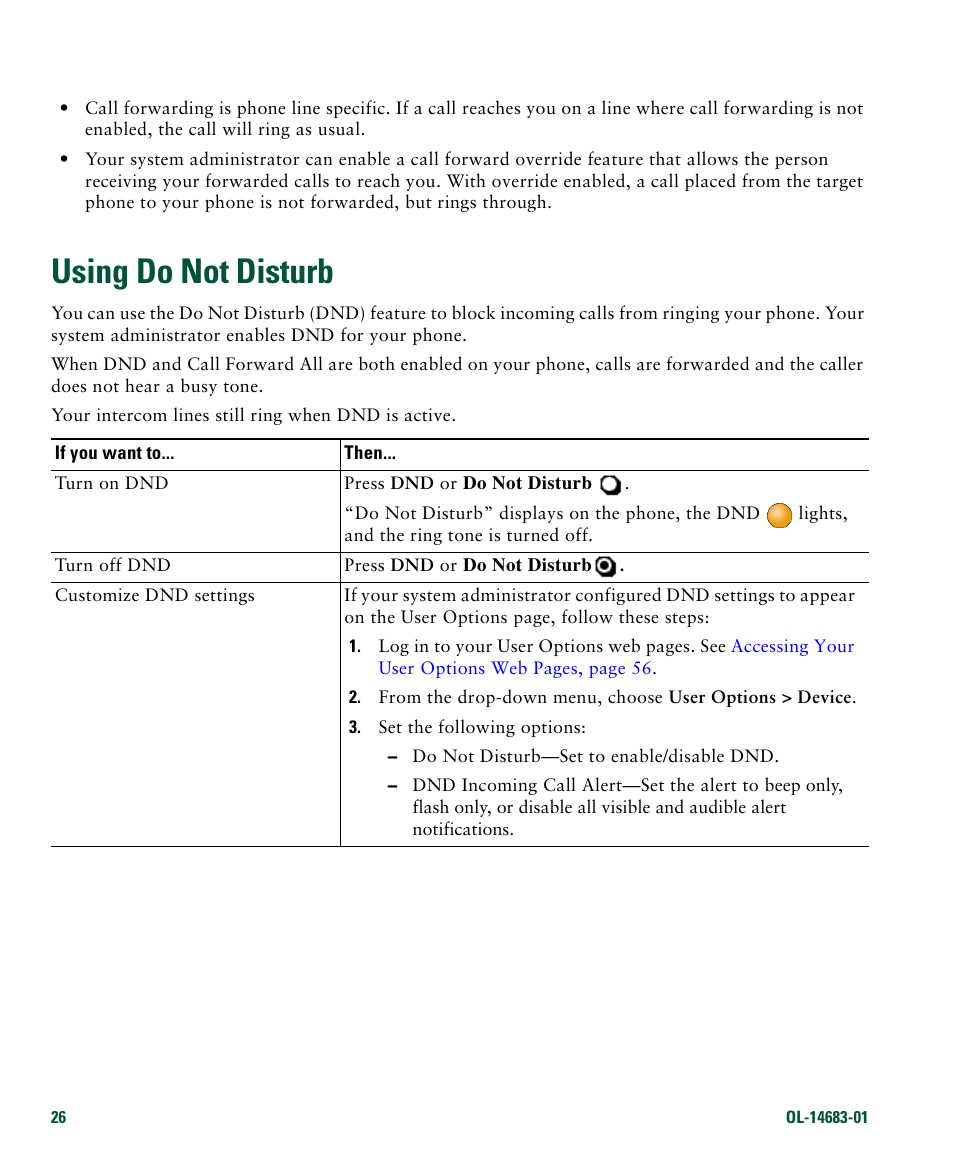 Using do not disturb | Cisco IP Phone 7961G User Manual | Page 34 / 90