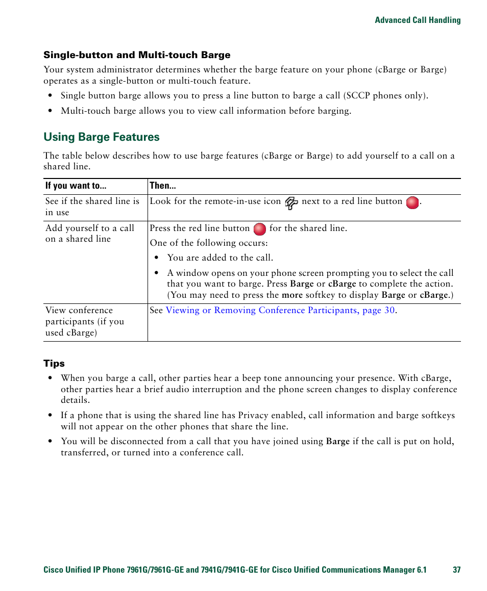 Using barge features | Cisco IP Phone 7961G User Manual | Page 45 / 90