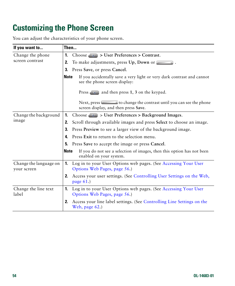 Customizing the phone screen | Cisco IP Phone 7961G User Manual | Page 62 / 90