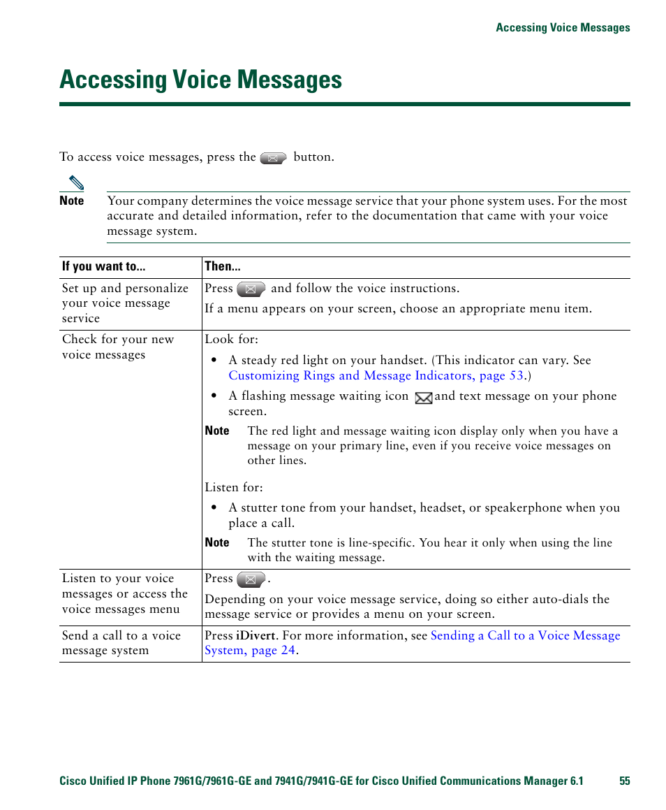 Accessing voice messages | Cisco IP Phone 7961G User Manual | Page 63 / 90