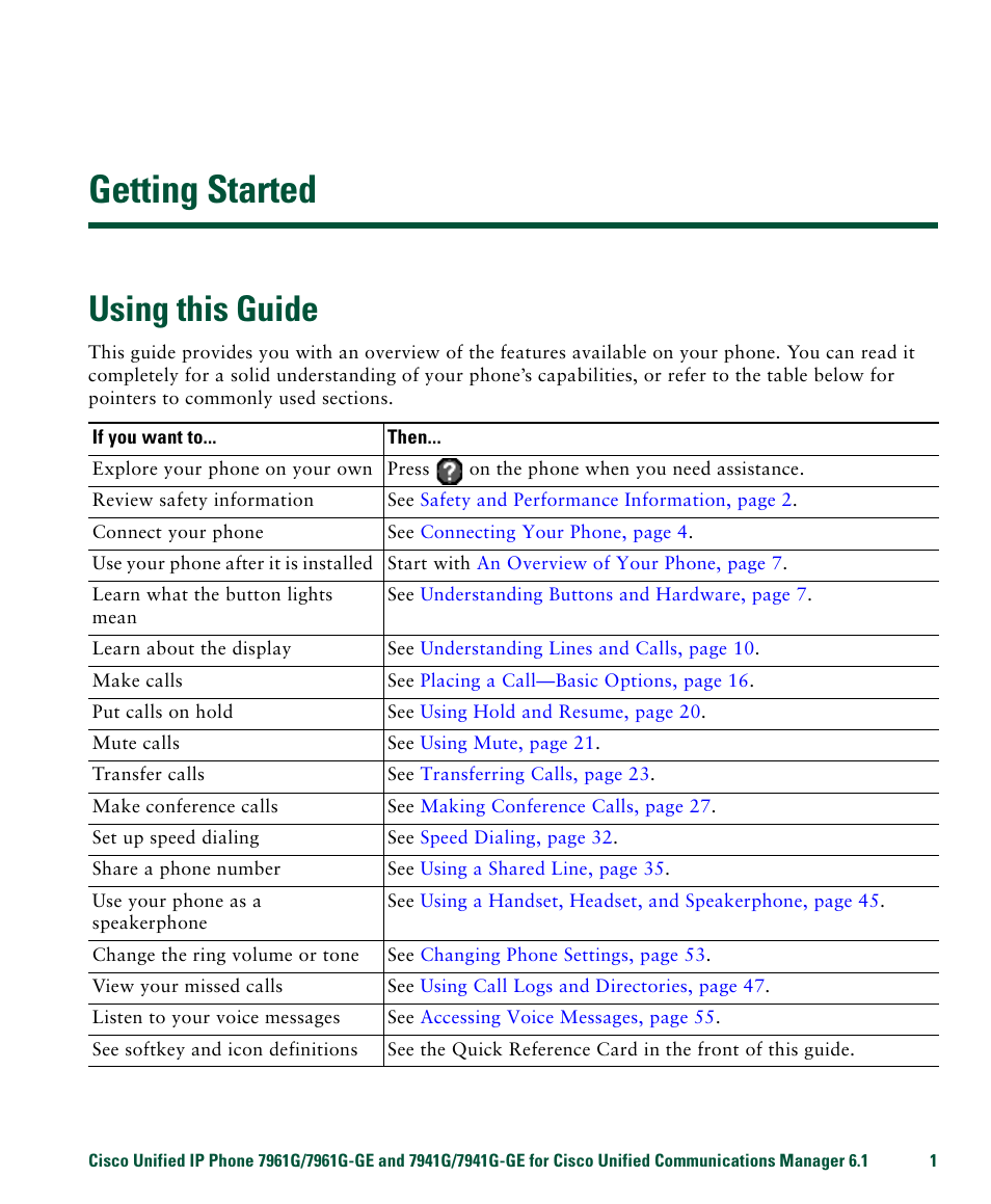 Getting started, Using this guide | Cisco IP Phone 7961G User Manual | Page 9 / 90