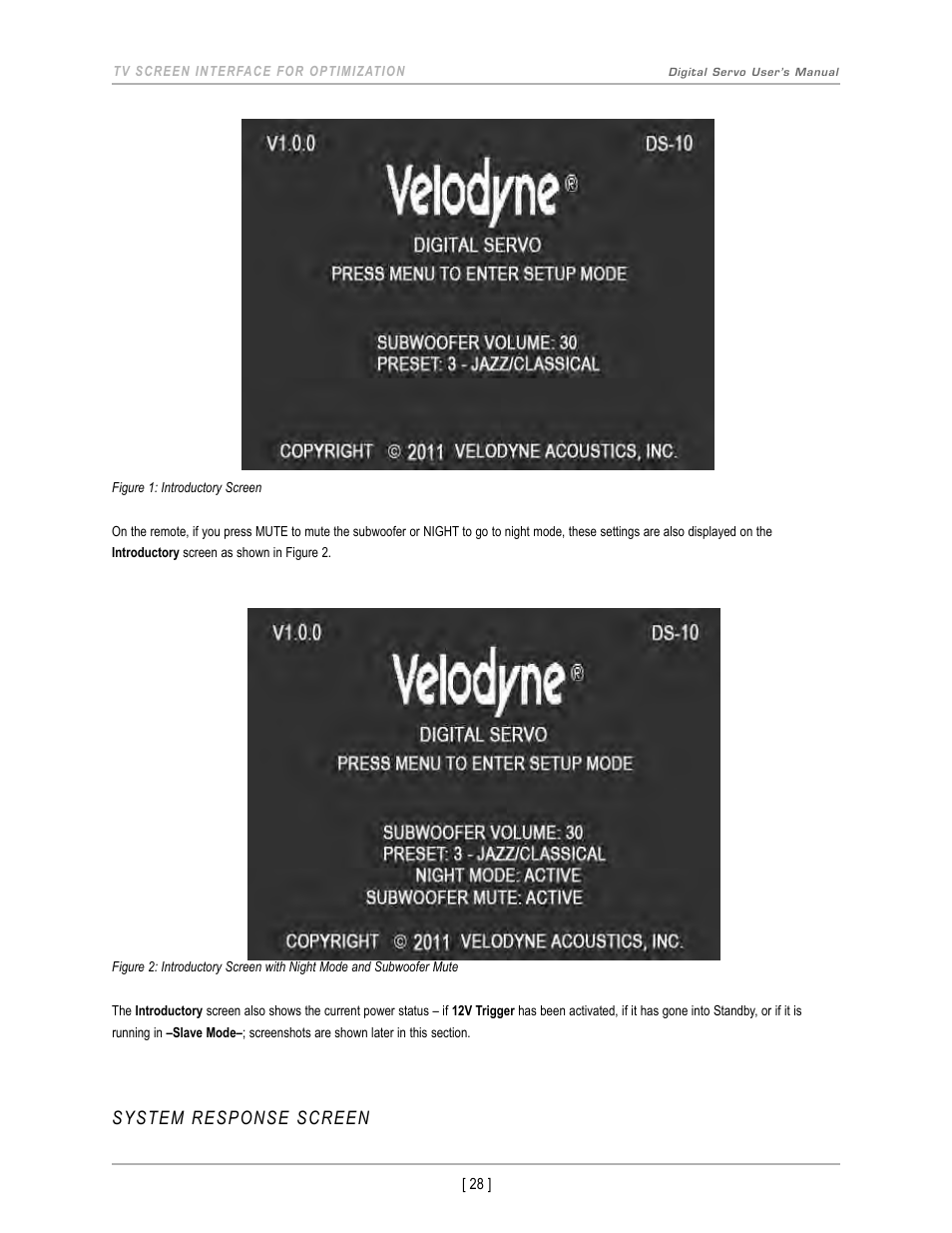 System response screen | Velodyne DS-10 User Manual | Page 31 / 49