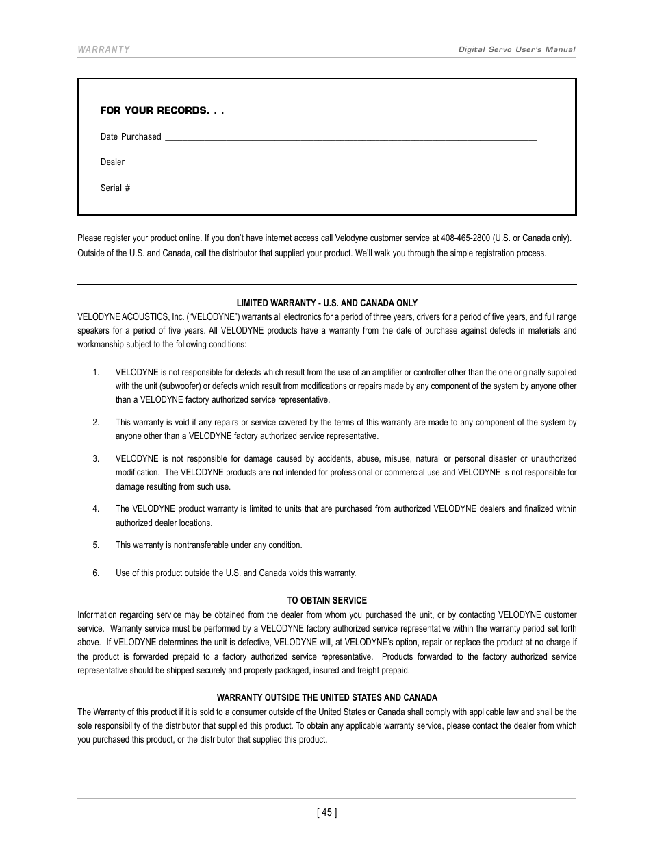 Velodyne DS-10 User Manual | Page 48 / 49