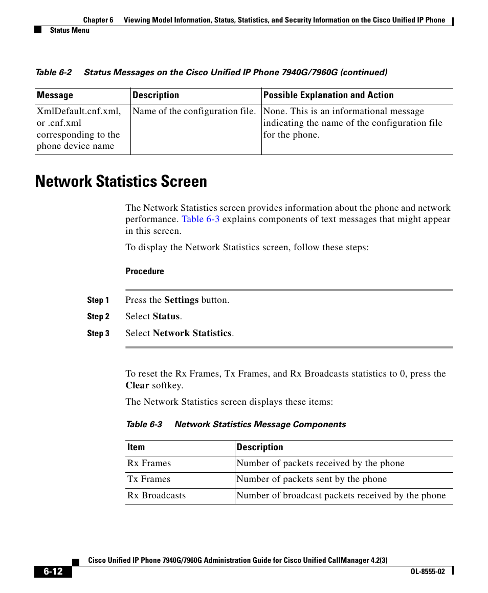 Network statistics screen, Network statistics | Cisco OL-8555-02 User Manual | Page 12 / 24