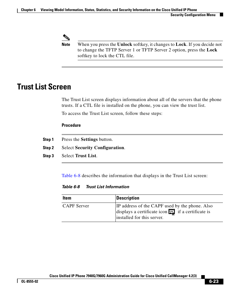 Trust list screen, Trust list screen” section | Cisco OL-8555-02 User Manual | Page 23 / 24