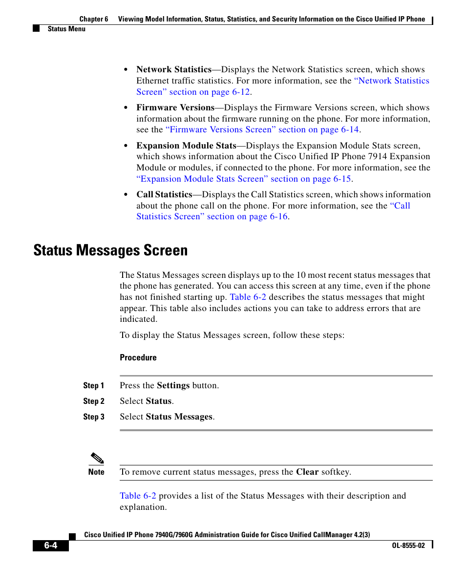 Status messages screen | Cisco OL-8555-02 User Manual | Page 4 / 24
